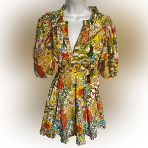 Marie Oliver Floral Dress-M yellow pink green floral , cotton